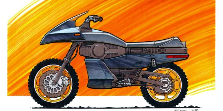 Street Hawk - The man - the machine - but without the man. Even at this late stage in the design, you can see the concept of a turbine running through the middle of the bike