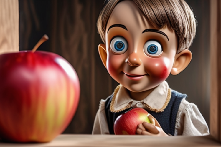 A wooden boy eating apples is kind messed up anyway, if you think about it